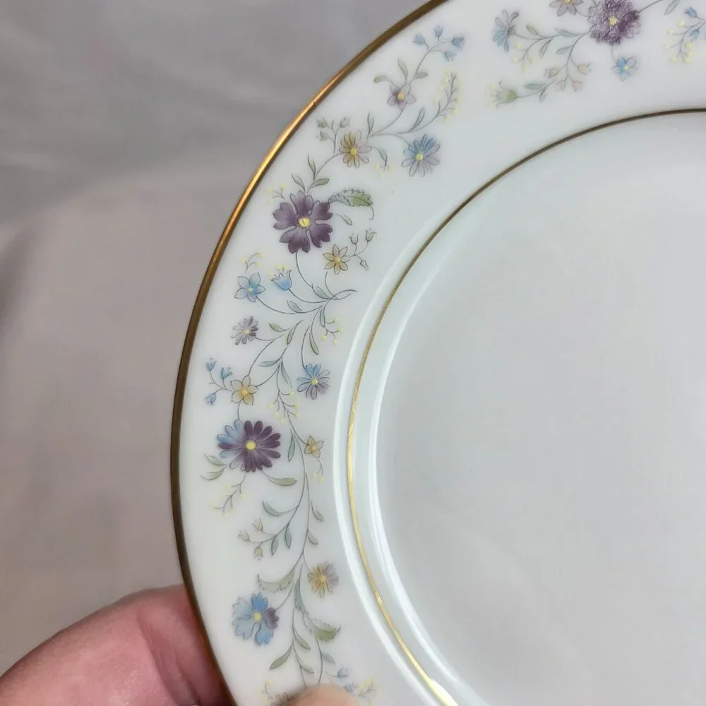 FOUR Noritake Longwood #2485 Bread Plates Purple, Blue & Yellow Flowers